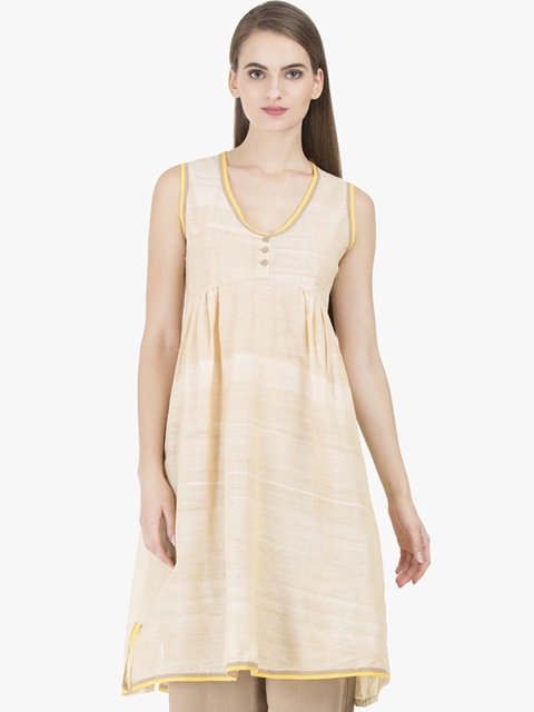 

GRASS by Gitika Goyal Women Yellow Solid A-Line Kurta