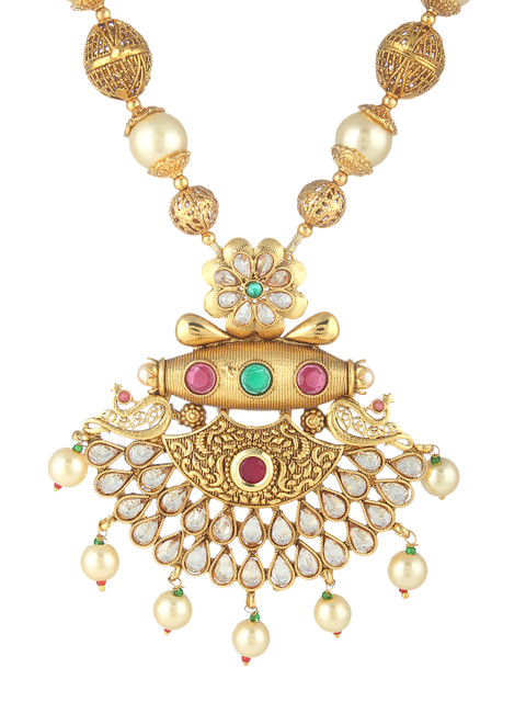 

Adwitiya Collection Gold-Plated & Red Stone Studded Jewellery Set