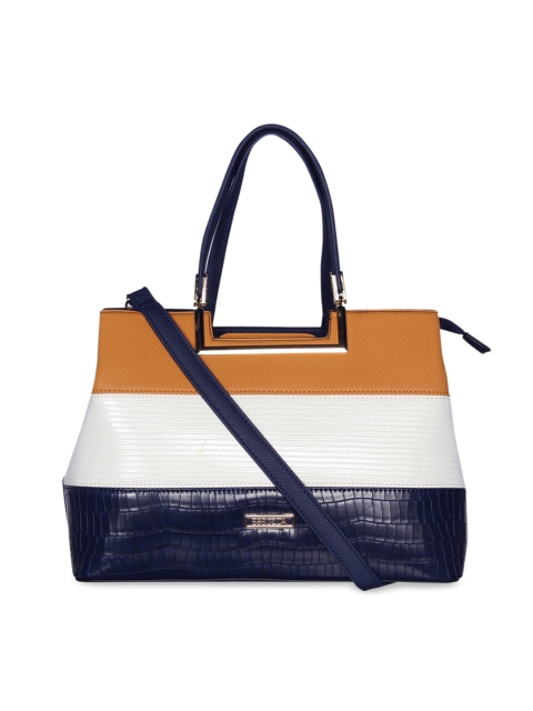 

ESBEDA Navy Blue & Mustard Yellow Colourblocked Handheld Bag