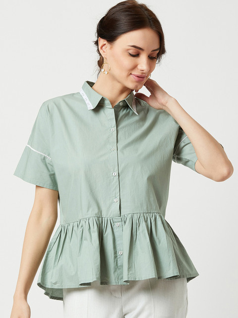 

The Wishing Chair Women Sea Green Solid Shirt Style Top