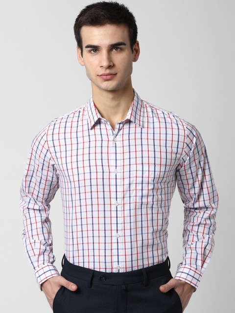 

Peter England Men White & Red Slim Fit Checked Formal Shirt