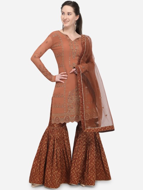 

Stylee LIFESTYLE Rust Satin Semi-Stitched Dress Material