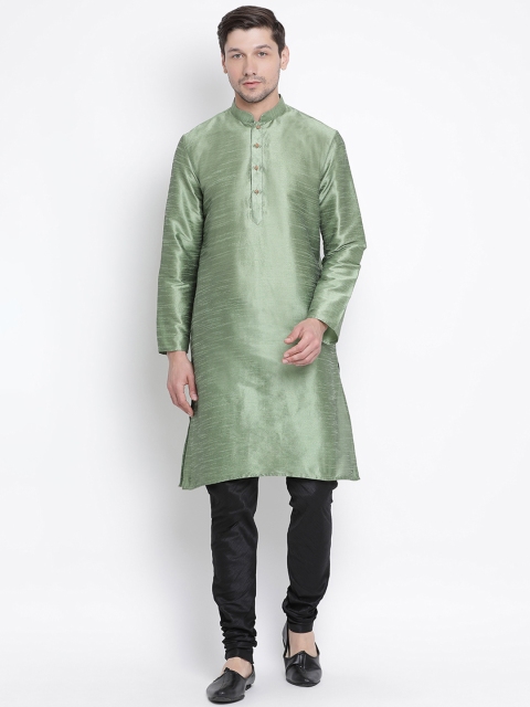 

VASTRAMAY Men Green & Black Solid Kurta with Churidar