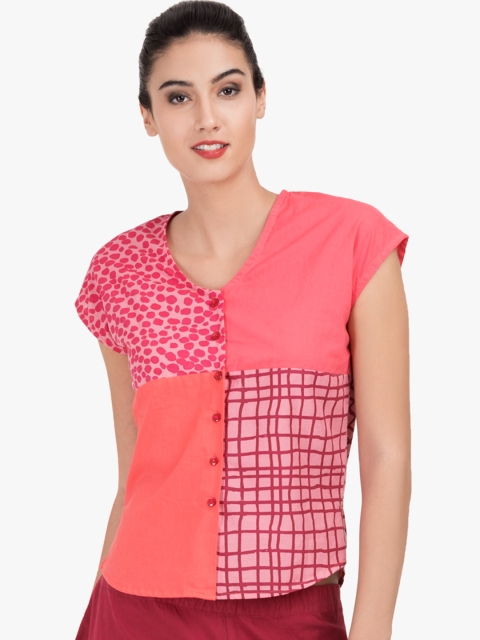 

GRASS by Gitika Goyal Women Pink Checked Top