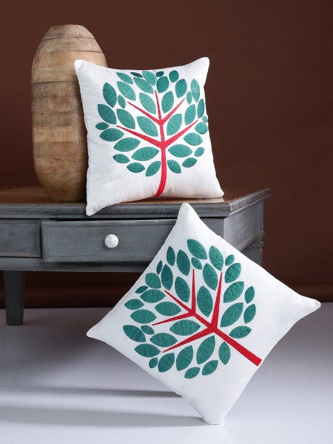 

Alina decor Green & Off-White Set of 2 Floral Square Cushion Covers