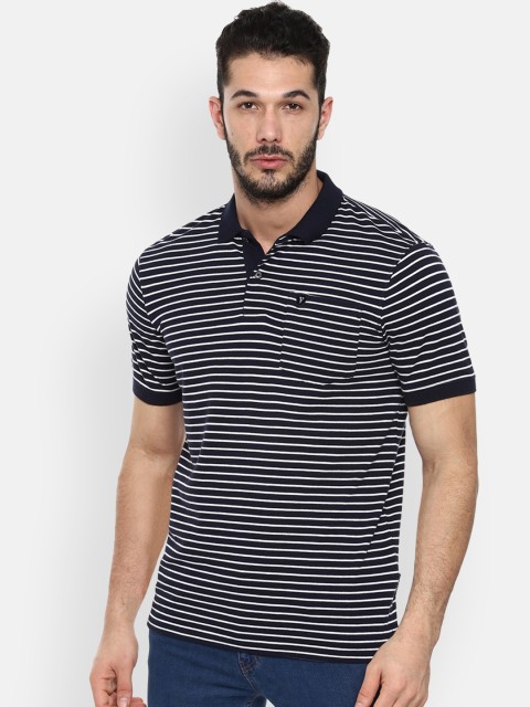 

Van Heusen Sport Men Navy Blue & White Striped Polo Collar T-shirt