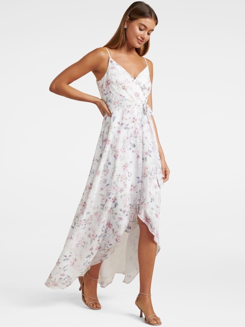 

Forever New Women White & Grey Printed Wrap Dress