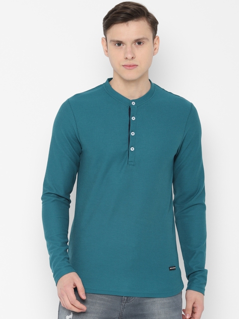 SKULT by Shahid Kapoor Men Green Solid Mandarin Collar T-shirt