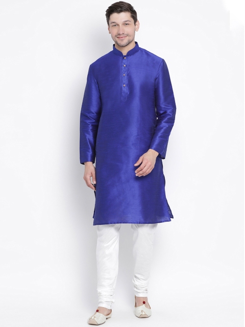 

VASTRAMAY Men Blue & White Solid Kurta with Churidar