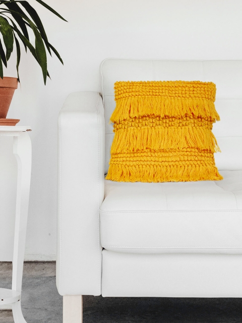 

Chumbak Mustard Yellow Embroidered Rectangle Cushion Cover