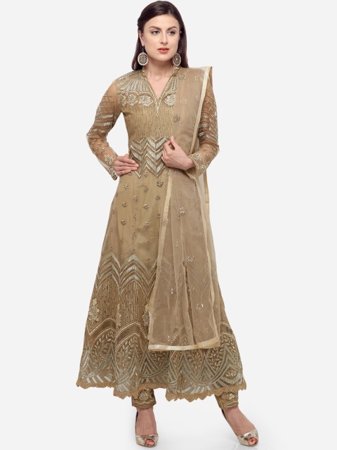 

Stylee LIFESTYLE Gold-Coloured Net Semi-Stitched Dress Material