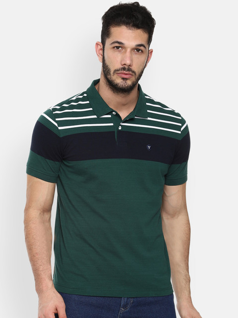 

Van Heusen Sport Men Green Striped Polo Collar Pure Cotton T-shirt