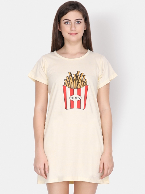 

Klamotten Yellow & Red Graphic Print Pure Cotton Sleep Shirt