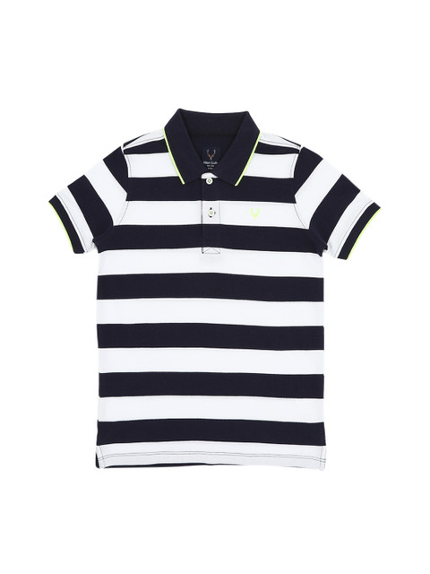 

Allen Solly Junior Boys Navy Blue & White Striped Polo Collar T-shirt