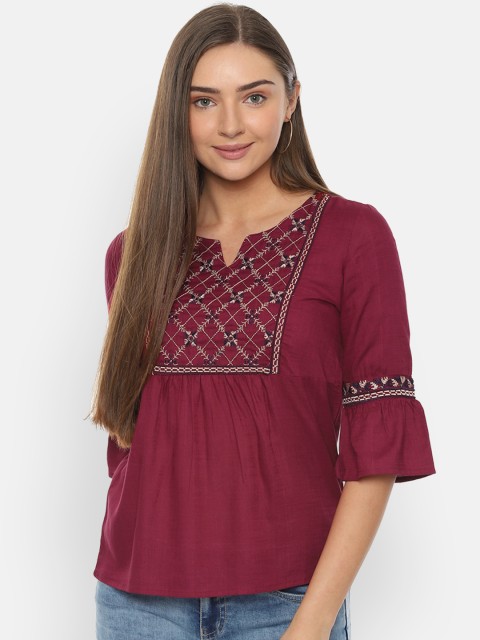 

People Women Maroon Printed Top