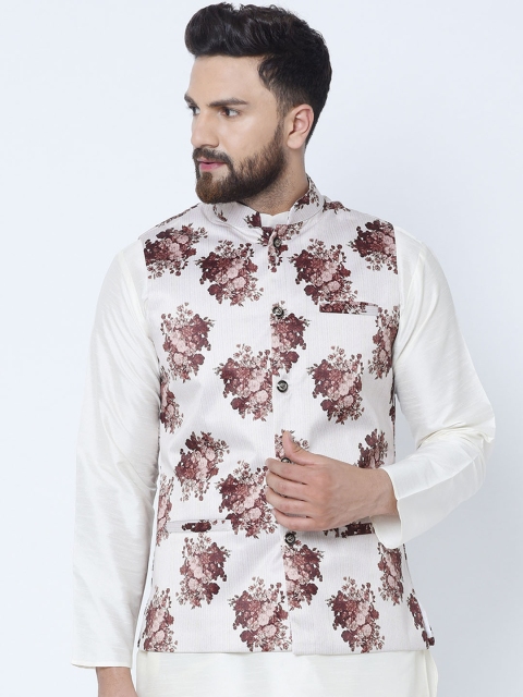 

TAG 7 Men White & Burgundy Printed Nehru Jacket