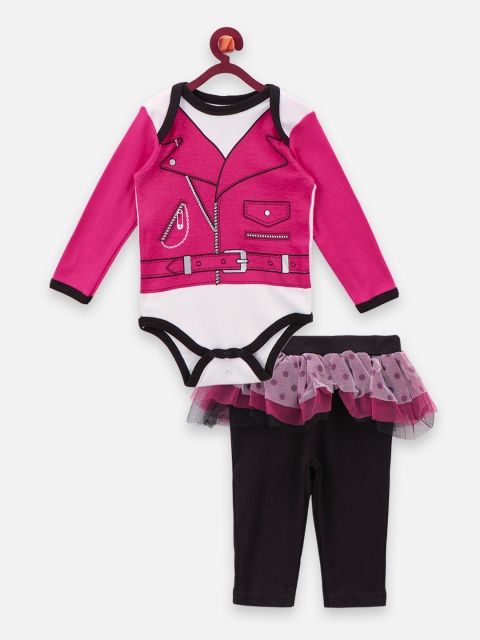 

LilPicks Girls Pink & White Printed Clothing Set