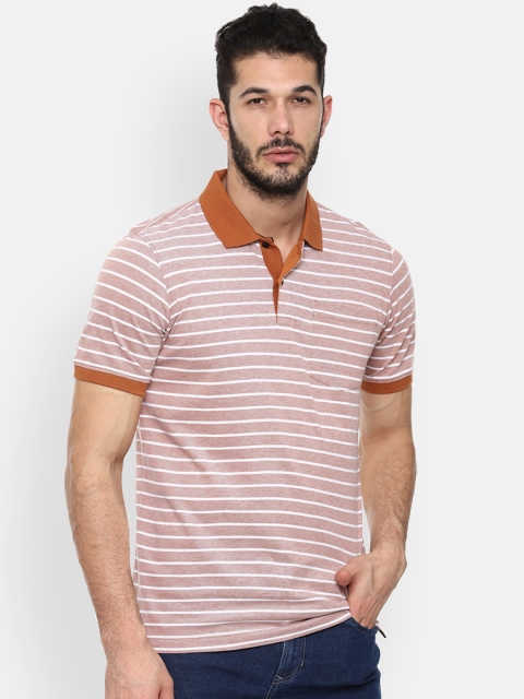 

Van Heusen Men Brown & White Striped Polo Collar T-shirt