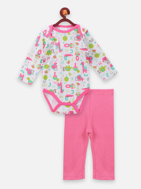

LilPicks Infant Pink & White Bodysuit with Trousers