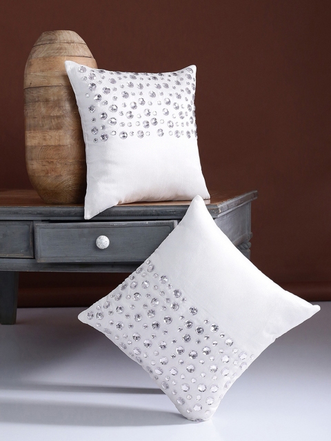 

Alina decor Off-White Set of 2 Embellished Square Cushion Covers
