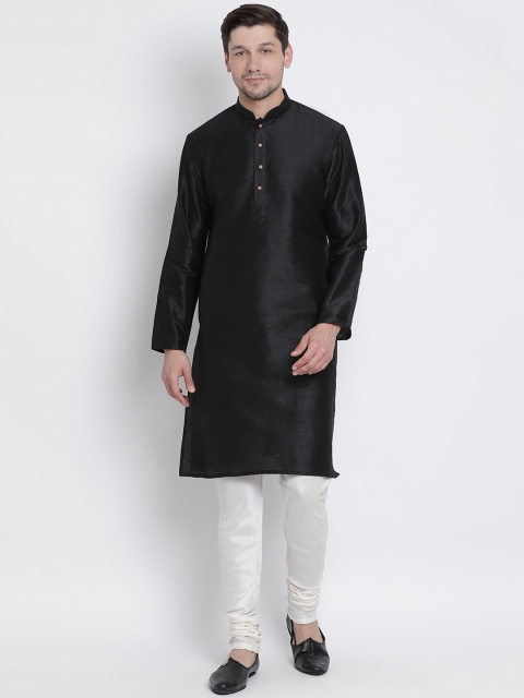 VASTRAMAY Men Black & White Solid Kurta with Churidar