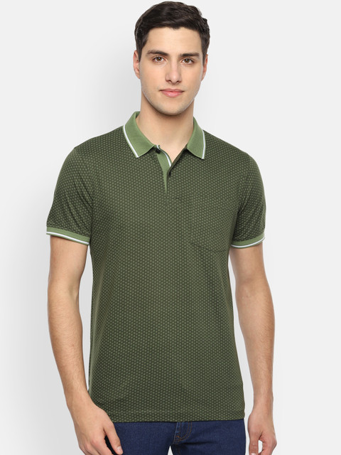 

Van Heusen Men Olive Green Printed Polo Collar T-shirt