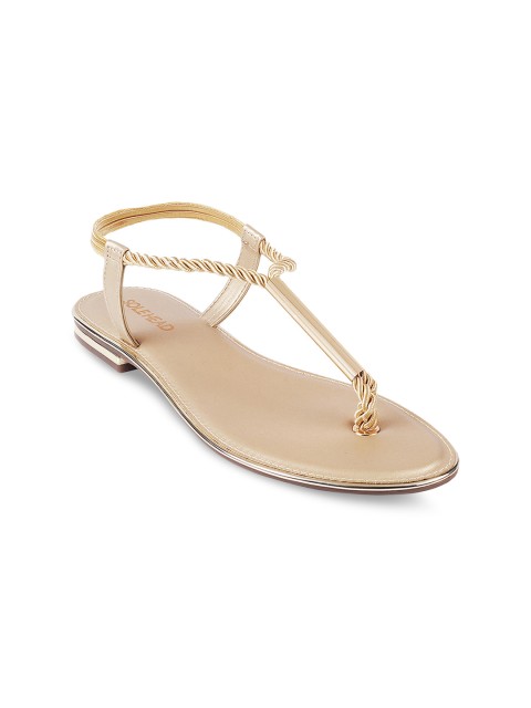 

SOLE HEAD Women Gold-Toned Solid T-Strap Flats