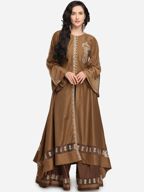 

Stylee LIFESTYLE Brown Satin Semi-Stitched Dress Material