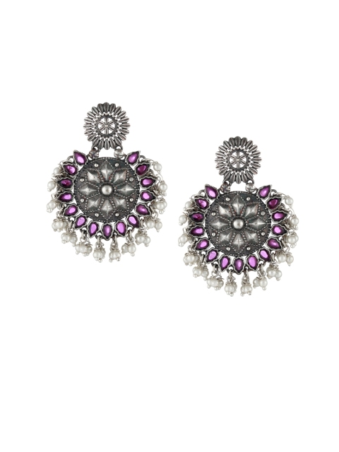 Adwitiya Collection Silver-Plated Oxidised Crescent Shaped Chandbalis