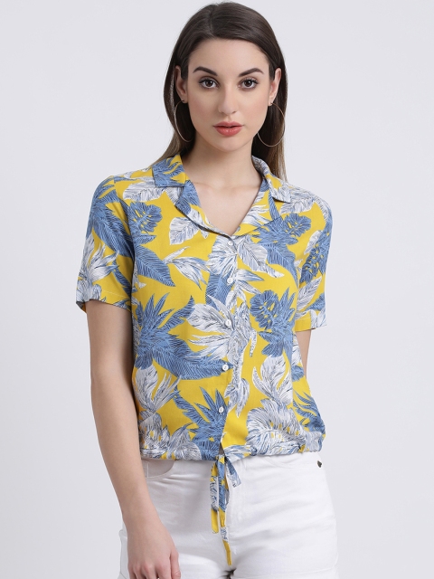 

Zink London Women Yellow & Blue Tropical Print Shirt Style Top