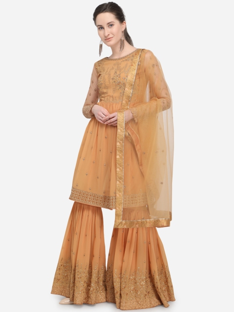 

Stylee LIFESTYLE Brown Poly Georgette Semi-Stitched Dress Material