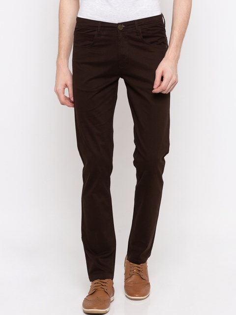 SPYKAR Men Coffee Brown Slim Fit Solid Regular Trousers