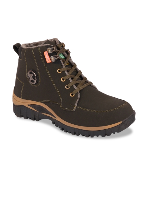 

FAUSTO Men Green Colourblocked Mid-Top Flat Boots