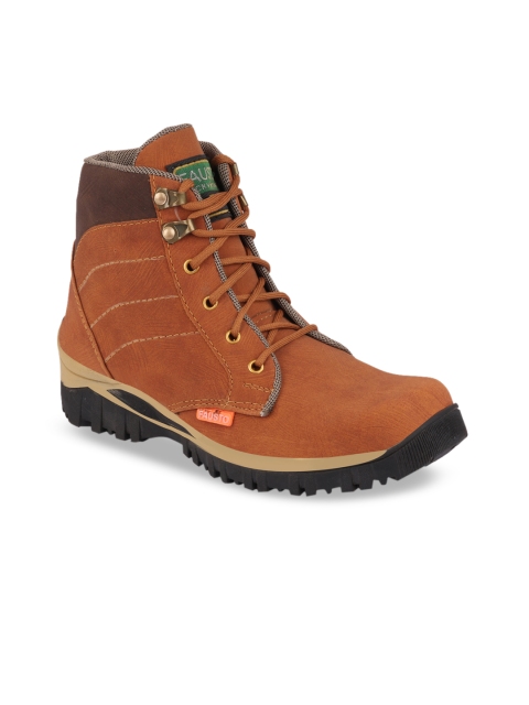 

FAUSTO Men Tan Brown Colourblocked Mid-Top Flat Boots