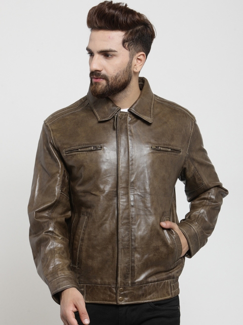 

Teakwood Leathers Men Brown Solid Lightweight Leather Jacket