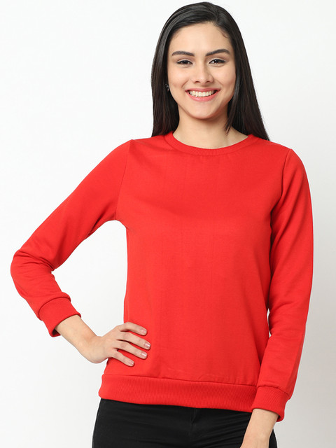 

Rigo Women Red Solid Sweatshirt
