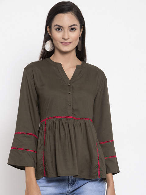 

Molly & Michel Women Olive Green Solid Top