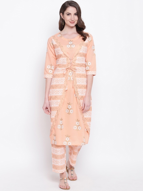 Women Beige & White Printed Kurta Set