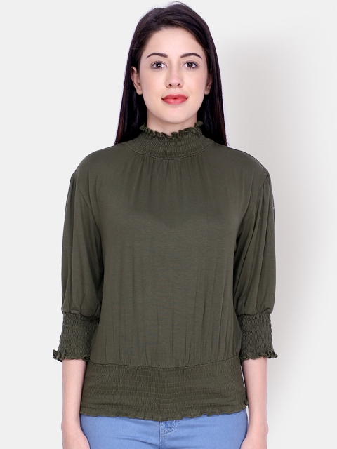 

Yaadleen Women Olive Green Solid Blouson Top
