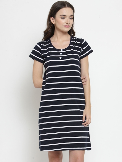 

Claura Navy Blue Striped Nightdress