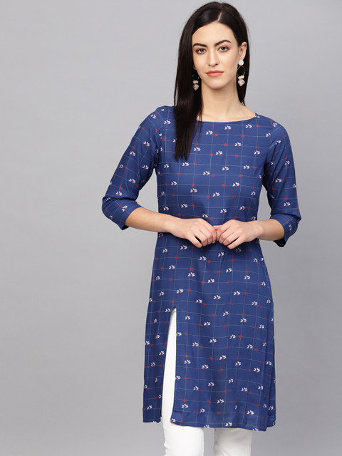

Jompers Women Blue & White Printed Kurta with Trousers