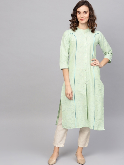

Jompers Women Green & White Solid Kurta with Trousers