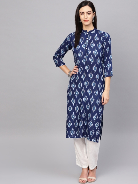 

Jompers Women Navy Blue & Off-White Printed Kurta with Trousers