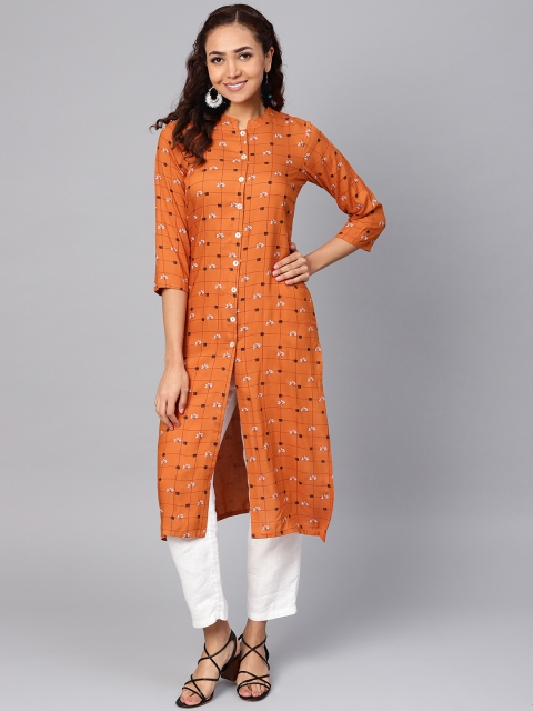 

Jompers Women Orange & White Printed Kurta with Trousers