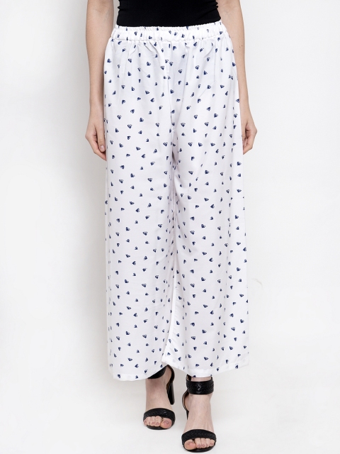 

TAG 7 Women White & Blue Printed Flared Palazzos