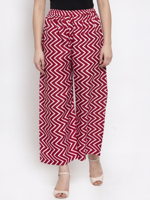 

TAG 7 Women Red & White Printed Flared Palazzos