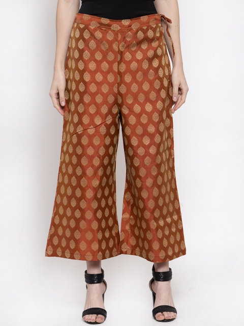 

TAG 7 Women Rust & Gold-Coloured Self Design Flared Palazzos