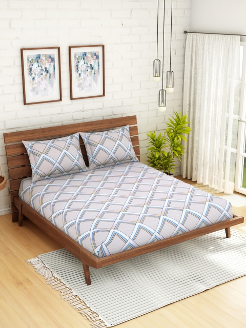 

WELHOME Brown Geometric 160 TC 1 Microfibre Queen Bedsheet with 2 Pillow Covers