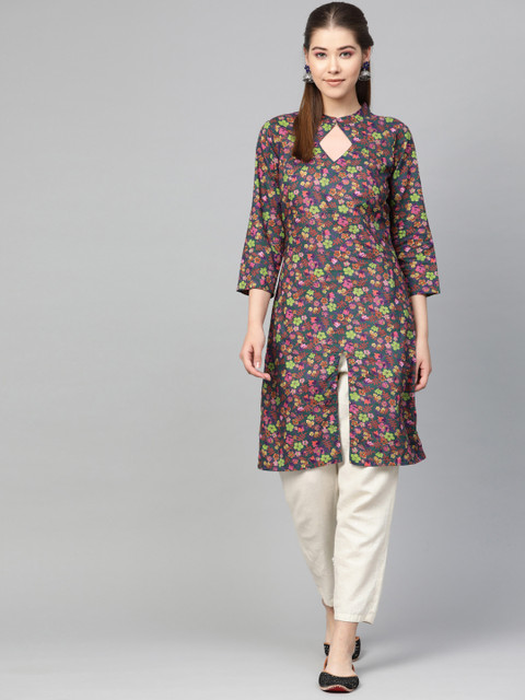 

Jompers Women Teal Blue & Pink Printed Kurta with Trousers