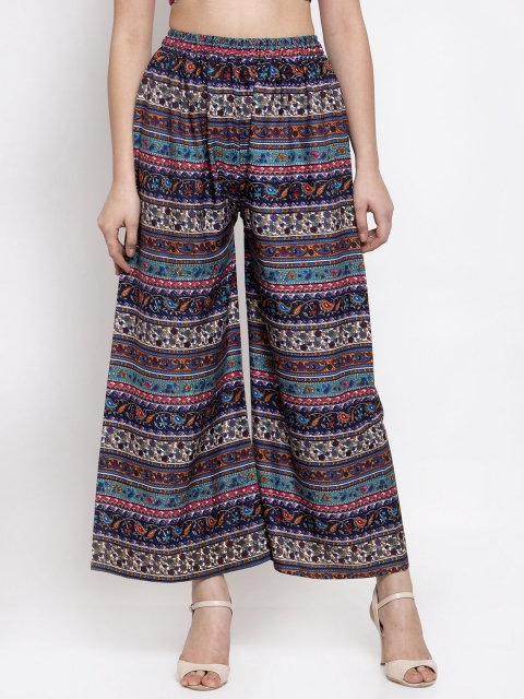 

TAG 7 Women Blue & Brown Printed Flared Palazzos